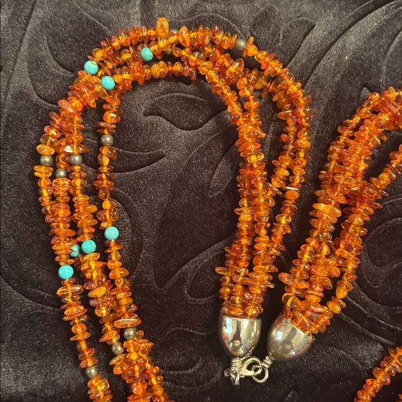 NWOT Jay King Mine Finds Amber & Turquoise Beaded Necklace w/925 Silver Pendant - Picture 4 of 14